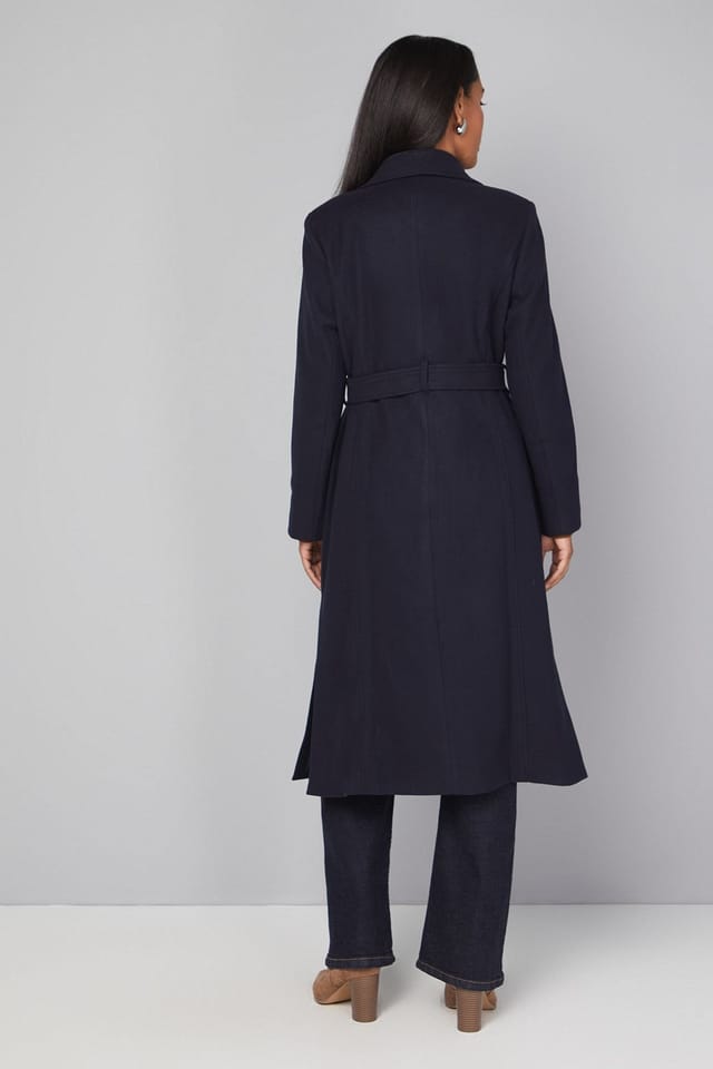 Wallis Wallis Women's Petite Side Split Belted Coat in Navy - 3