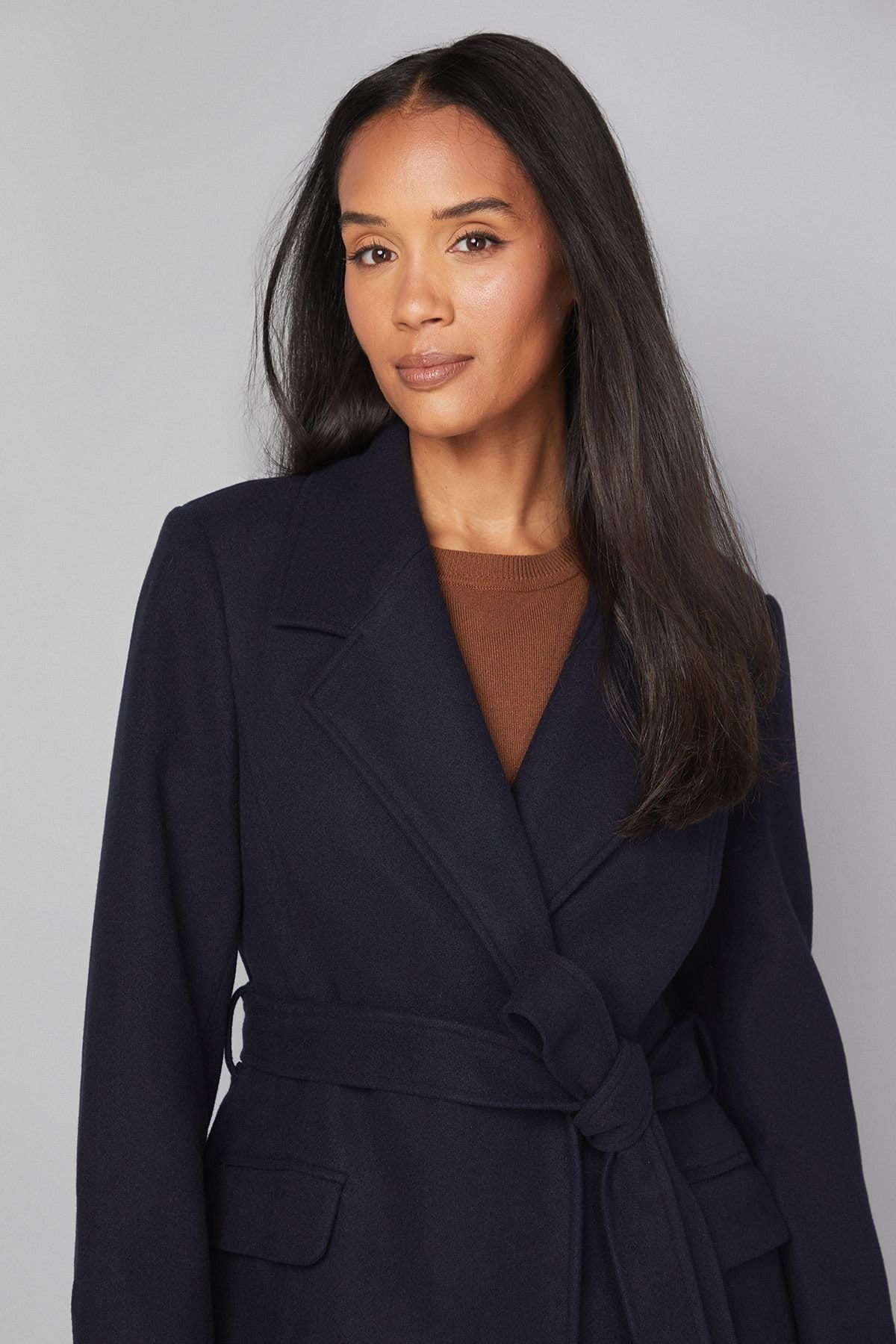 Wallis Wallis Women's Petite Side Split Belted Coat in Navy - 4