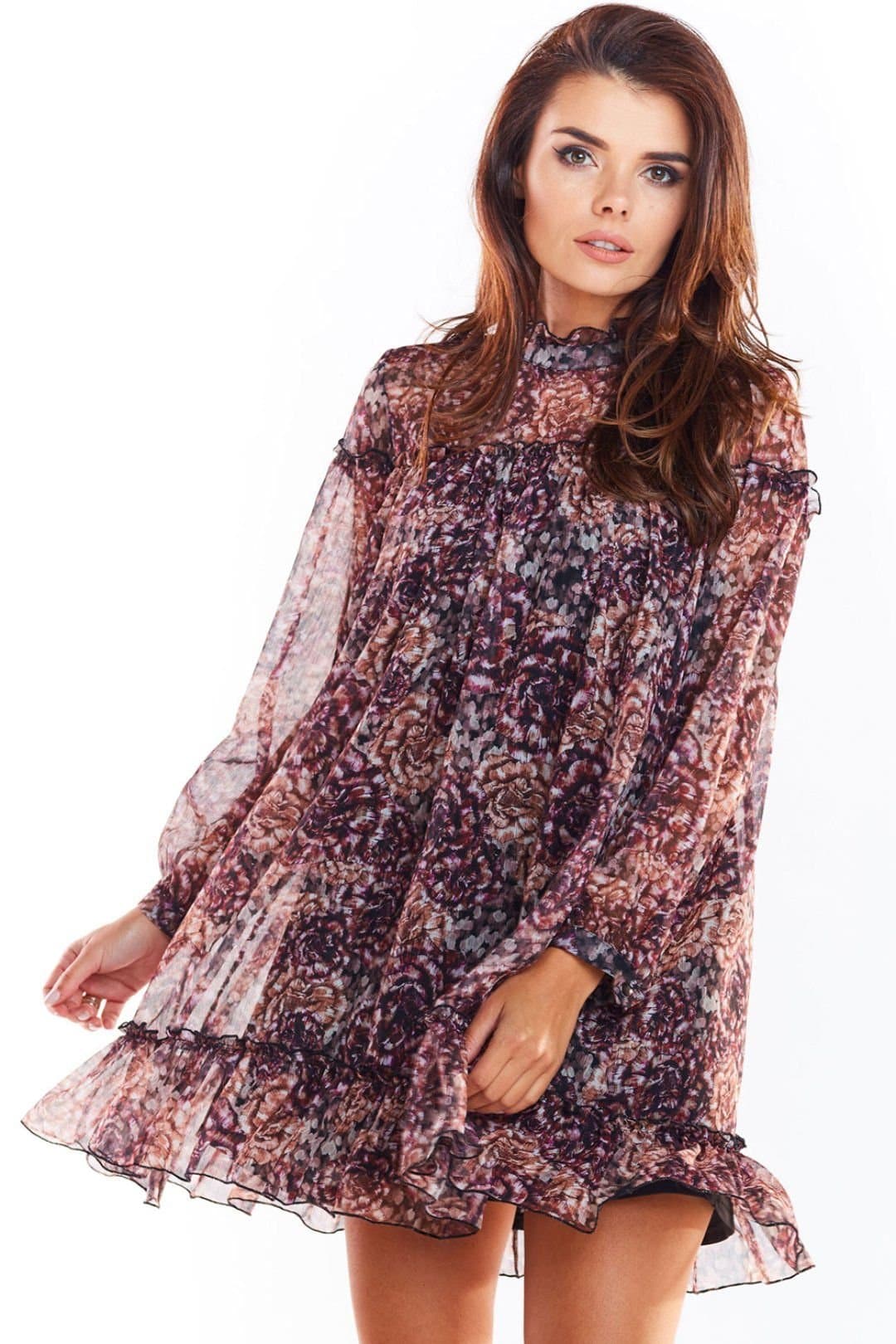 Love Lace Love Lace Women's Chiffon Mini Dress Long Sleeve Elastic Lining