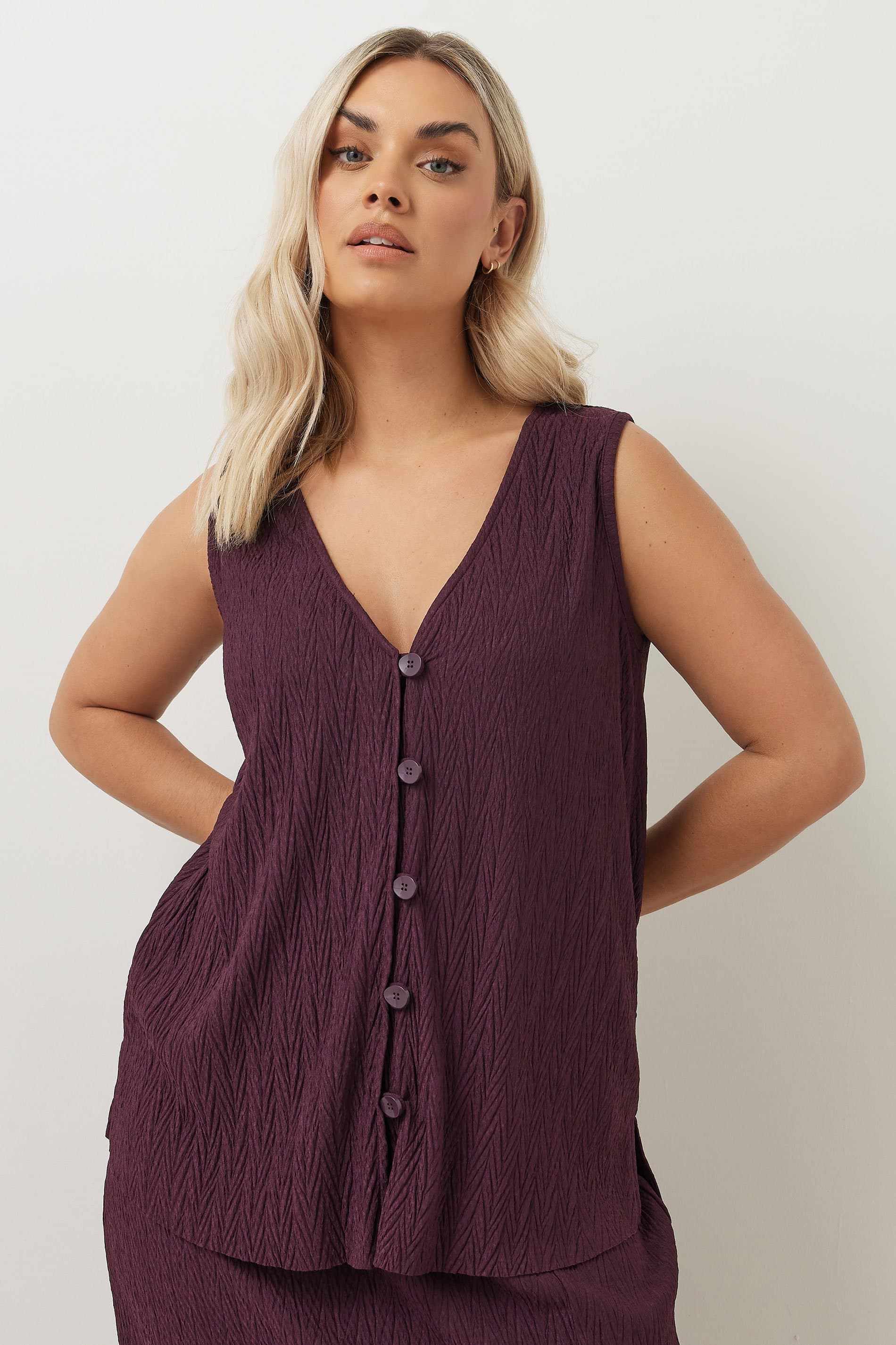 Yours Plus Size Purple Crinkle Plisse Waistcoat