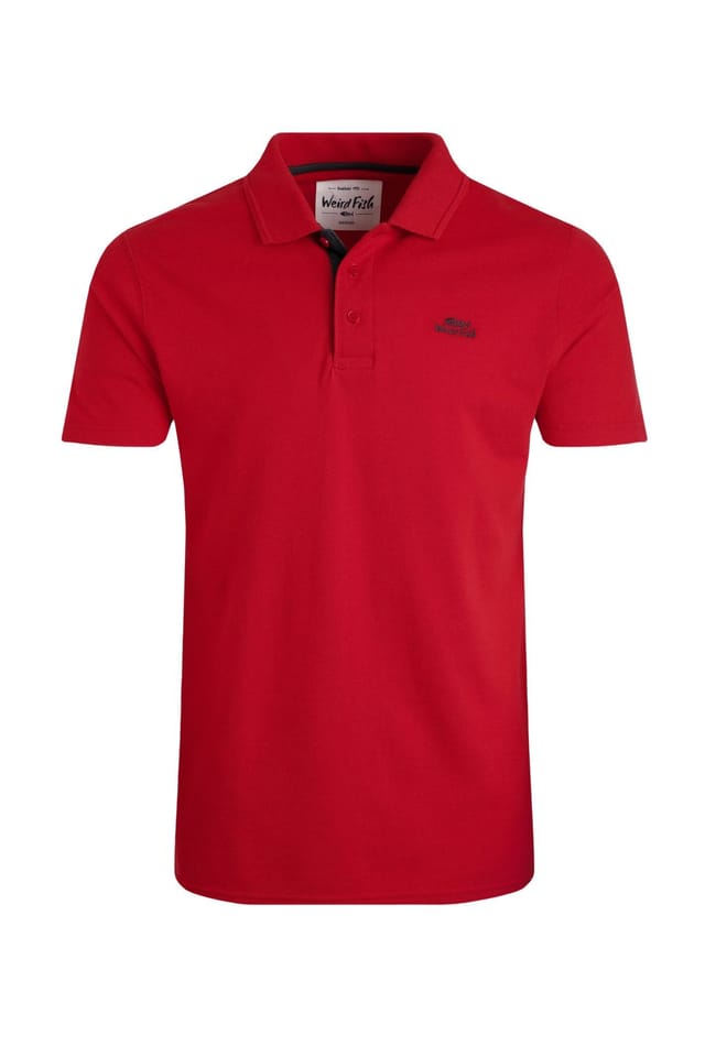 Weird Fish Weird Fish Men's Miles Pique Polo Shirt in Scarlet - 2