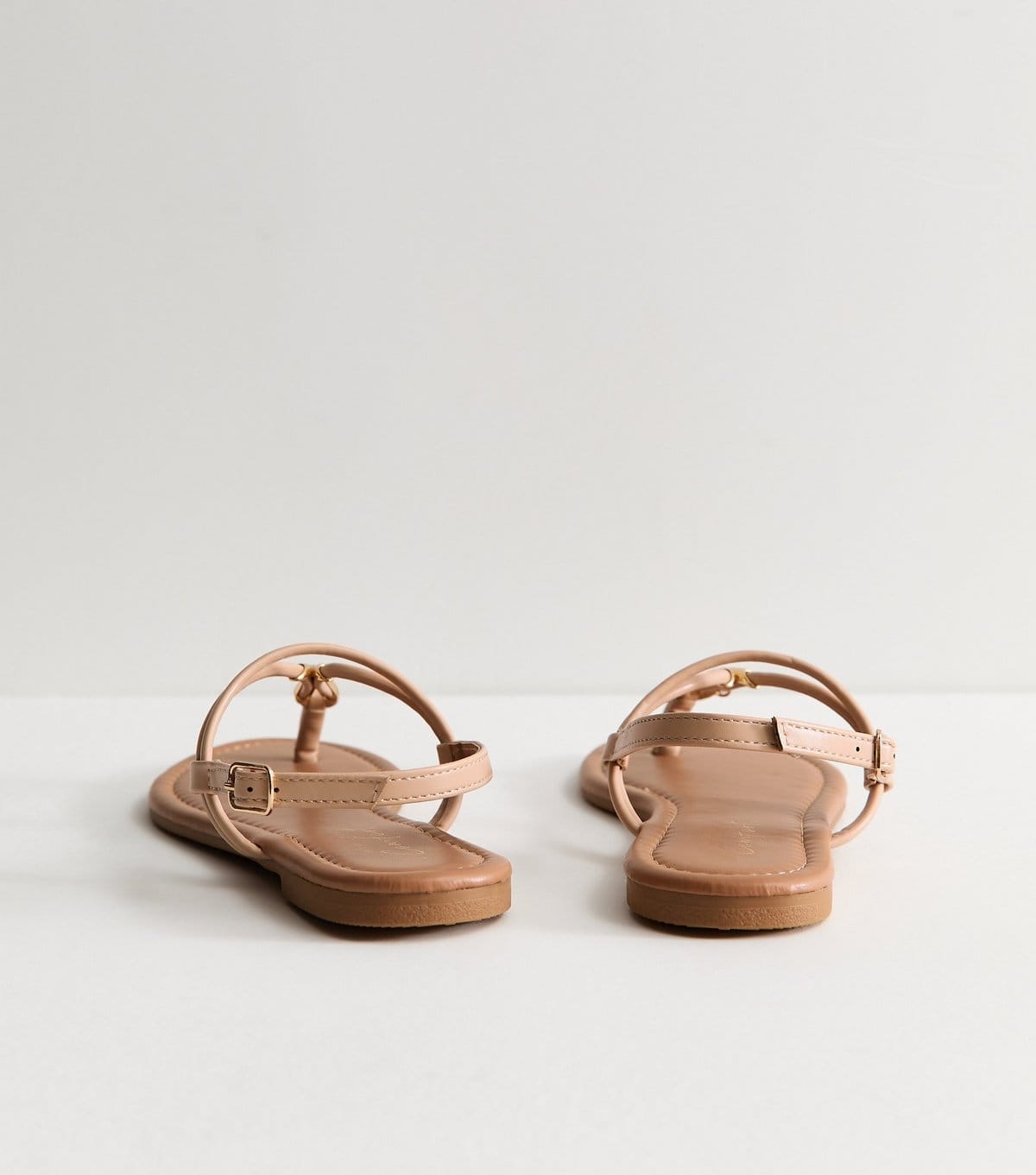 New Look Women's Oatmeal Faux Leather Hardware Detail Toe Post Sandals Vegan New Look - 4