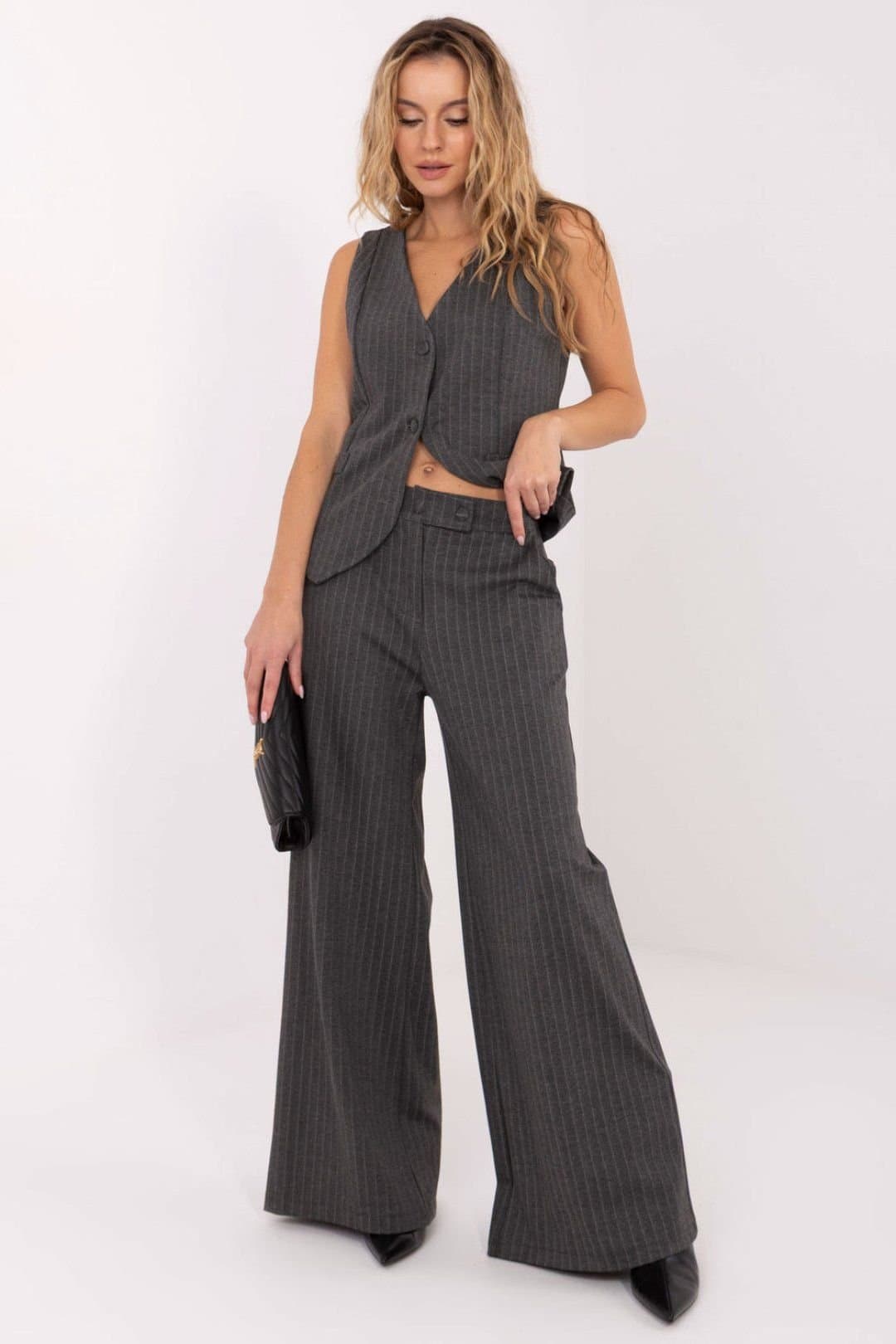 Love Lace Love Lace Women's Striped High Waist Wide Leg Palazzo Pants in Grey