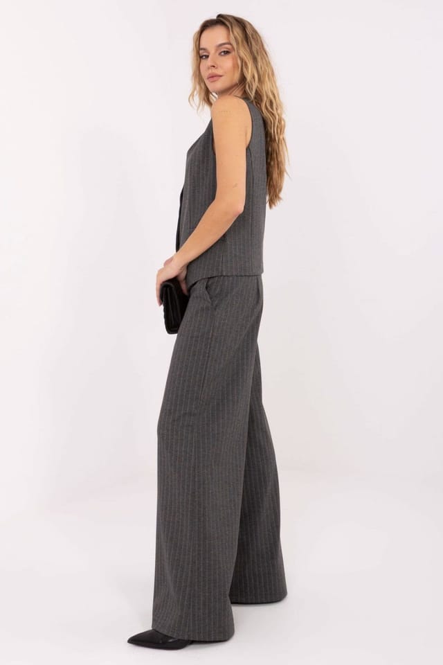Love Lace Love Lace Women's Striped High Waist Wide Leg Palazzo Pants in Grey - 2
