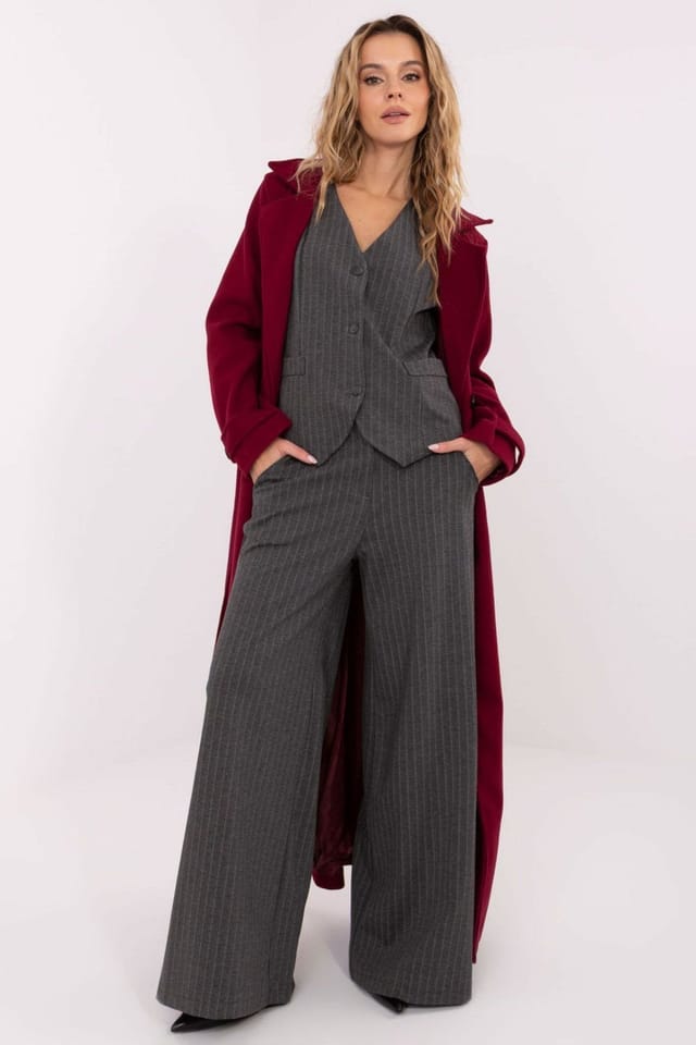 Love Lace Love Lace Women's Striped High Waist Wide Leg Palazzo Pants in Grey - 3
