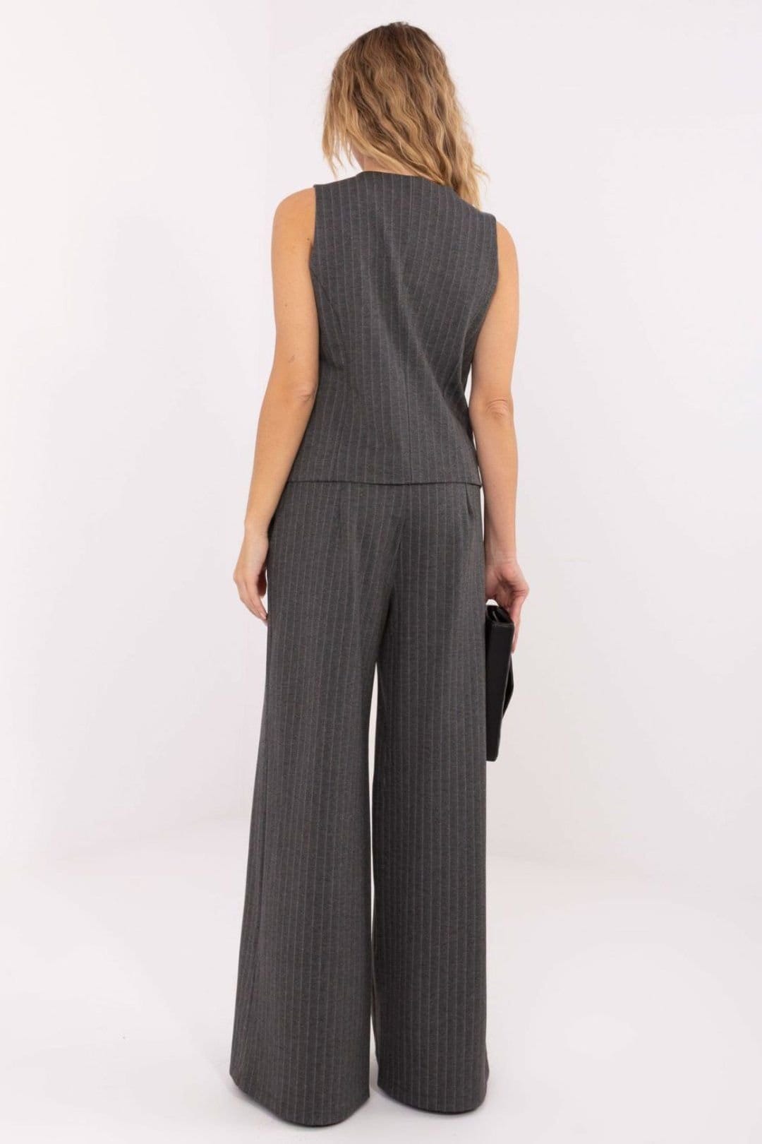 Love Lace Love Lace Women's Striped High Waist Wide Leg Palazzo Pants in Grey - 4
