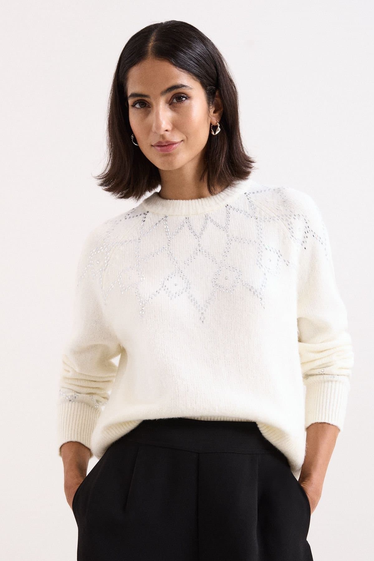 Phase Eight Phase Eight Soft White Knit Sweater with Sequins