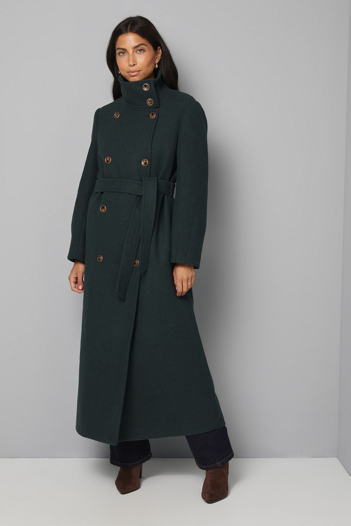 Wallis Wallis Women's Funnel Neck Coat in Green - 2