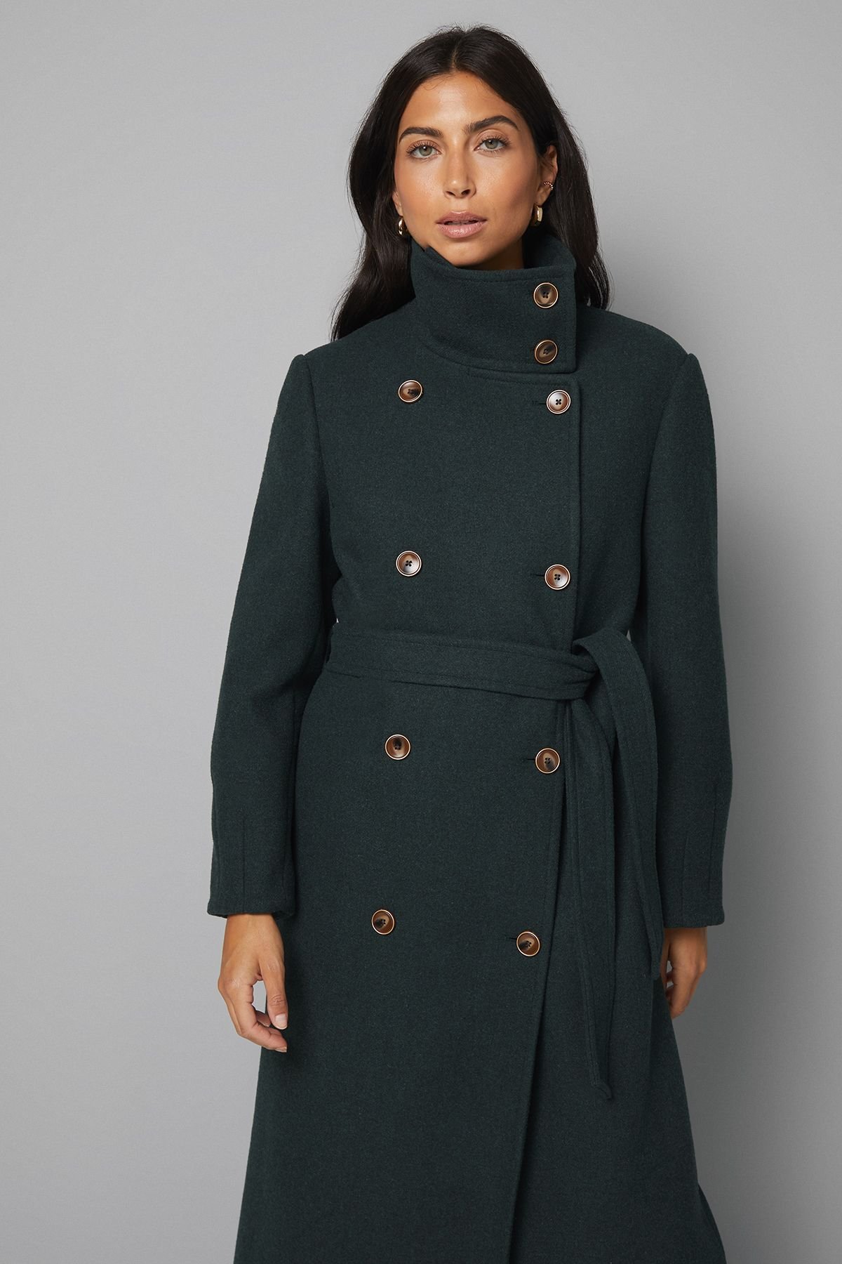 Wallis Wallis Women's Funnel Neck Coat in Green - 4