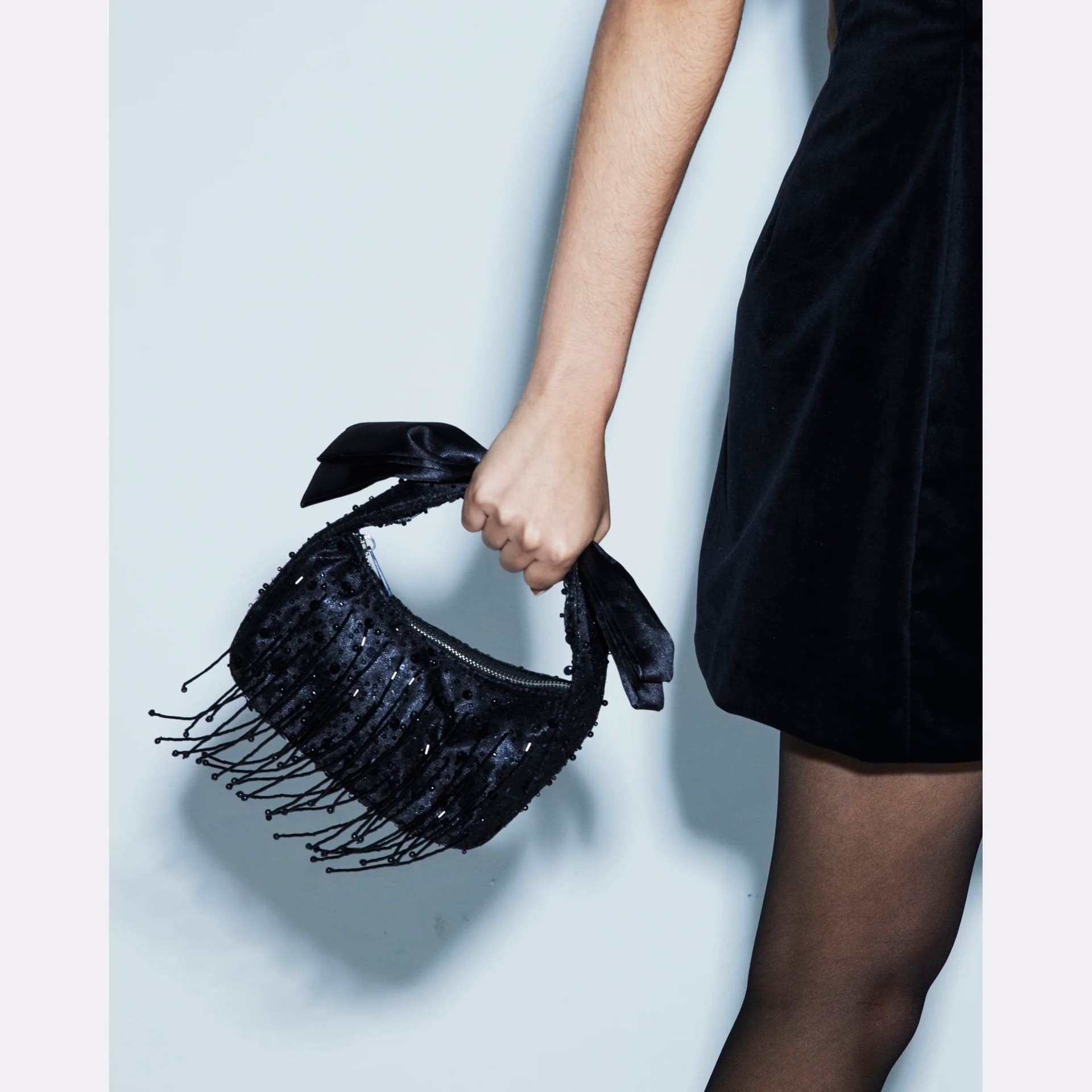 River Island River Island Womens Black Beaded Bow Handle Clutch Bag