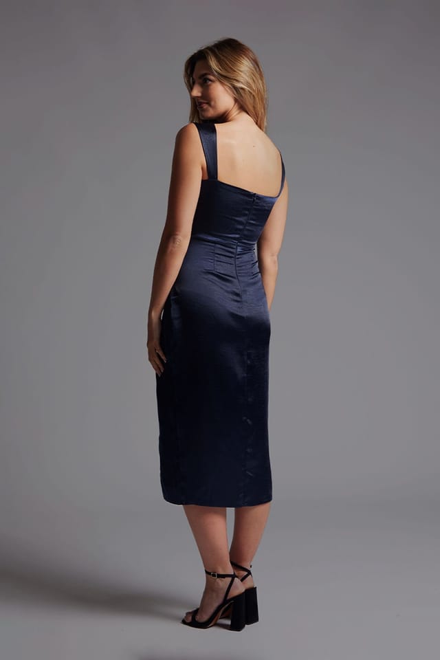 Vesper Vesper Women's Sweetheart Neckline Satin Midaxi Dress in Navy - 3