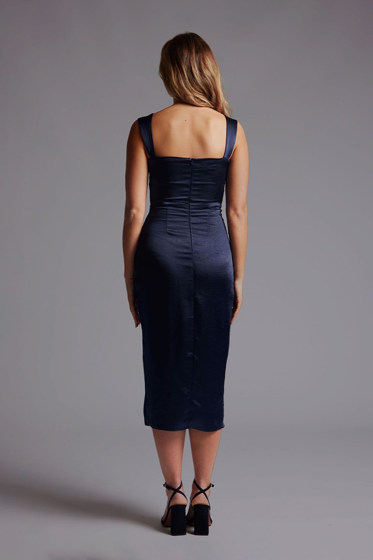 Vesper Vesper Women's Sweetheart Neckline Satin Midaxi Dress in Navy - 4