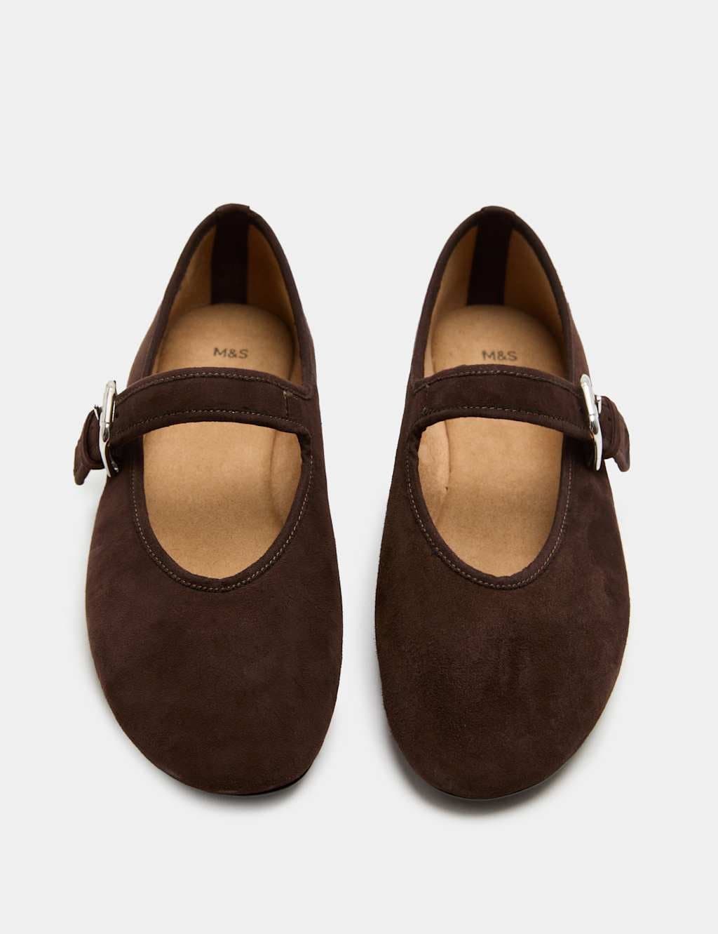 Marks & Spencer M&S Suede Flat Mary Jane Ballet Pumps Brown