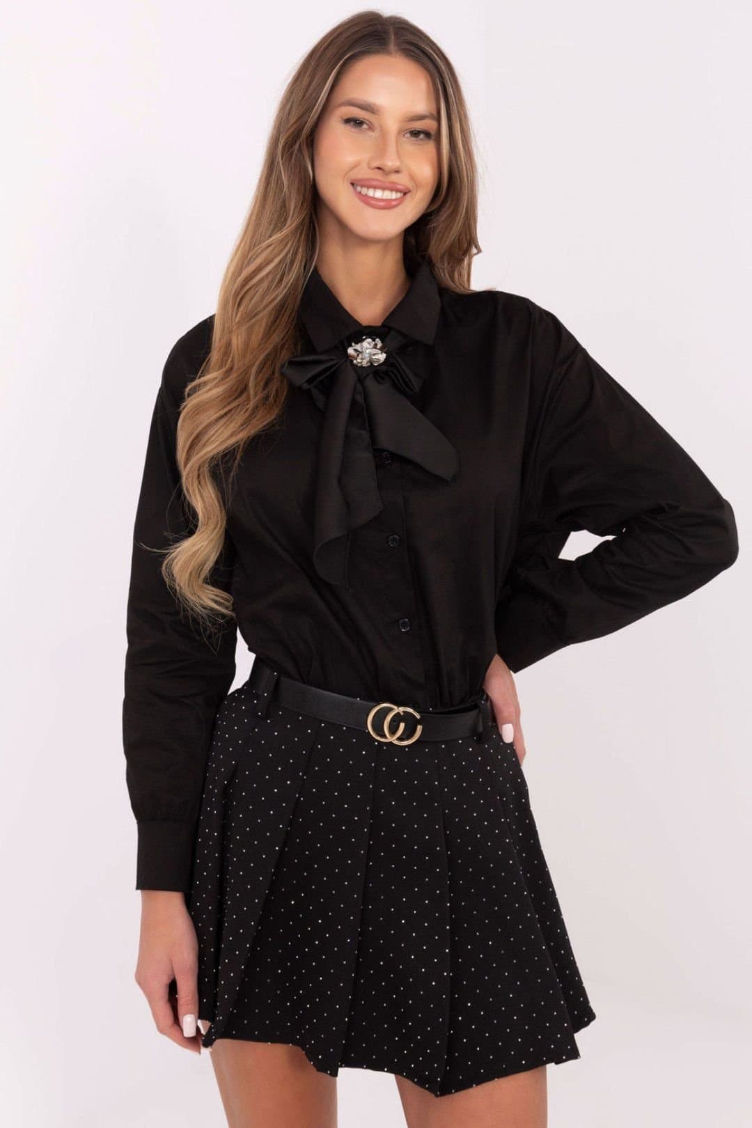 Love Lace Love Lace Women's Long Sleeve Cotton Shirt with Scarf in Black
