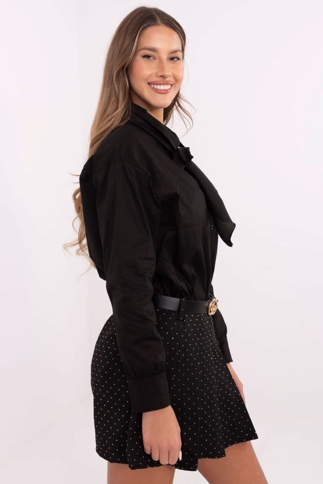 Love Lace Love Lace Women's Long Sleeve Cotton Shirt with Scarf in Black - 2