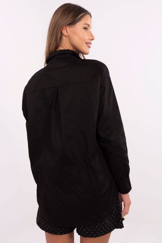 Love Lace Love Lace Women's Long Sleeve Cotton Shirt with Scarf in Black - 3