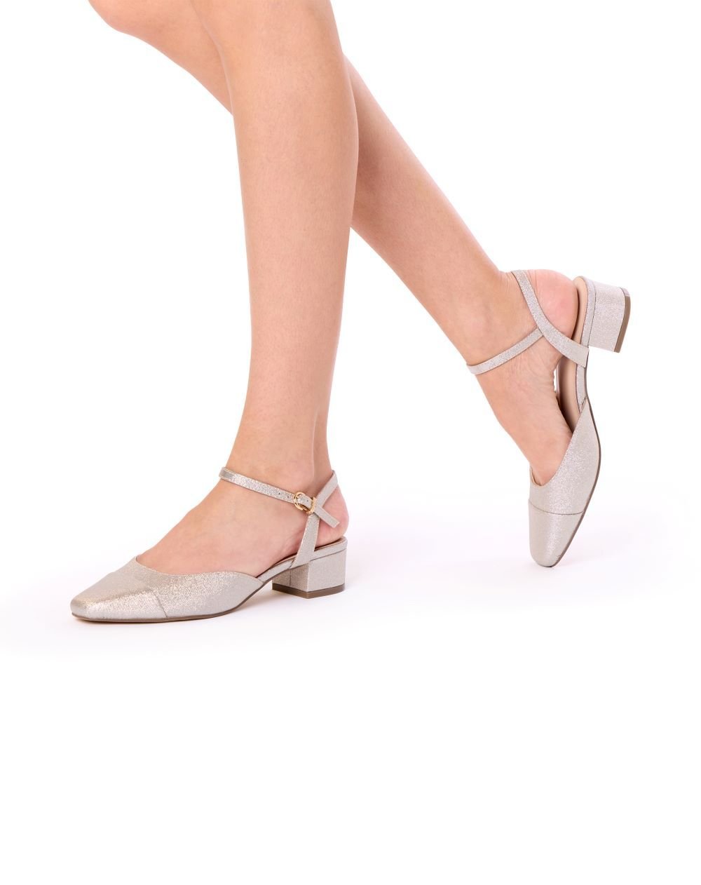 Paradox London Paradox London Women's 'Katya' Low Heel Open Court Shoes in Gold - 4