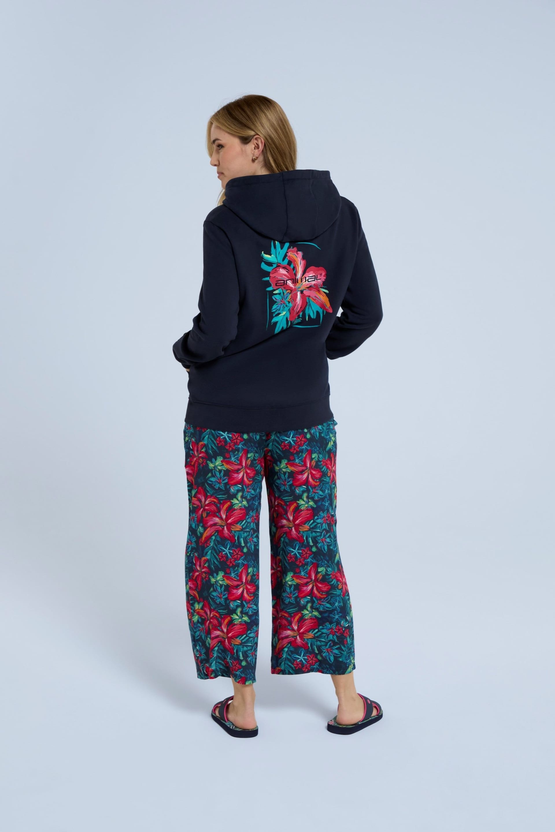 Animal Animal Women's 'Maya' Stylish Cotton Graphic Hoodie Lightweight Full Zip Sweatshirt in Navy - 4