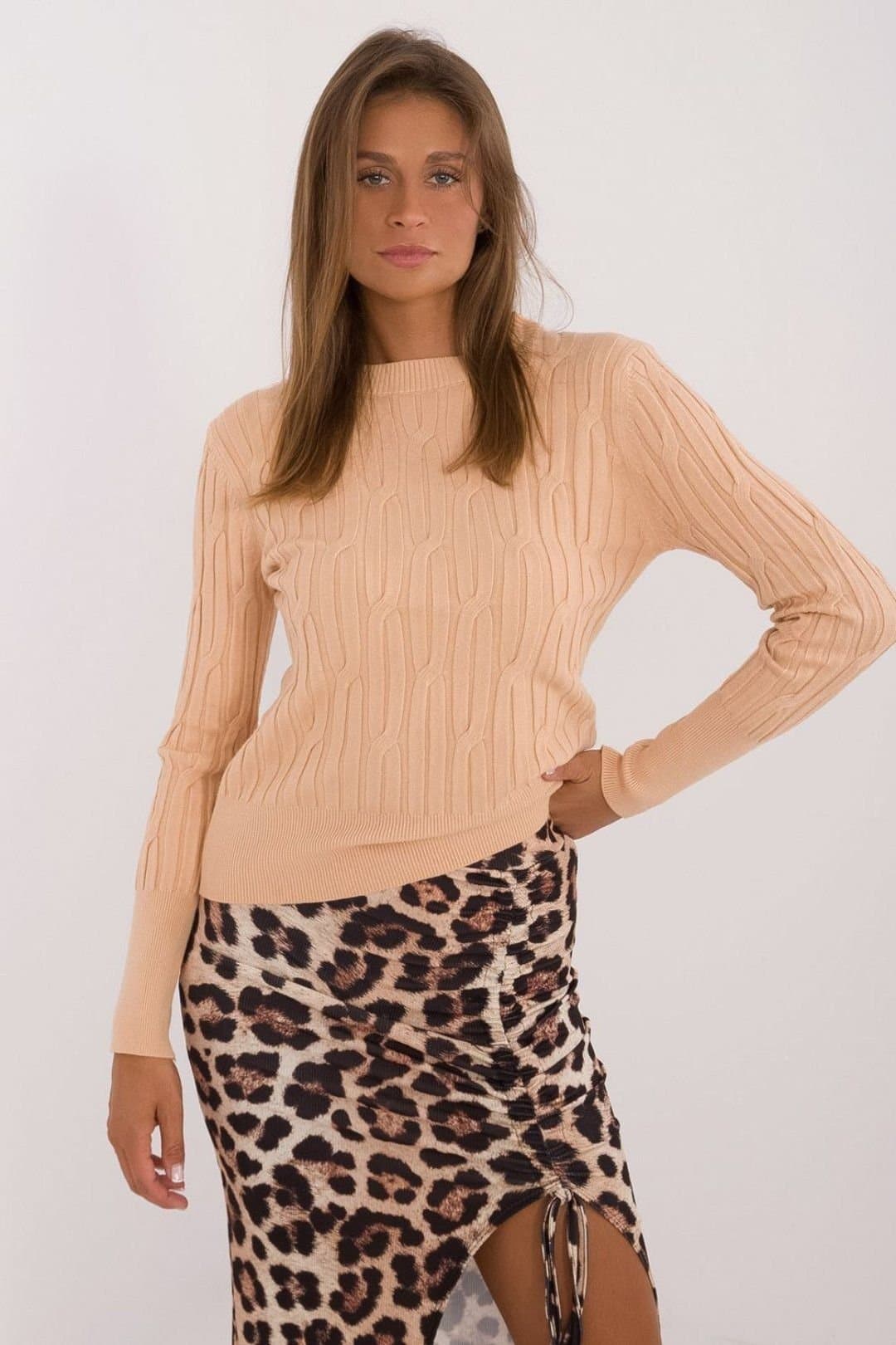 Love Lace Love Lace Beige Textured Viscose Nylon Polyester Sweater