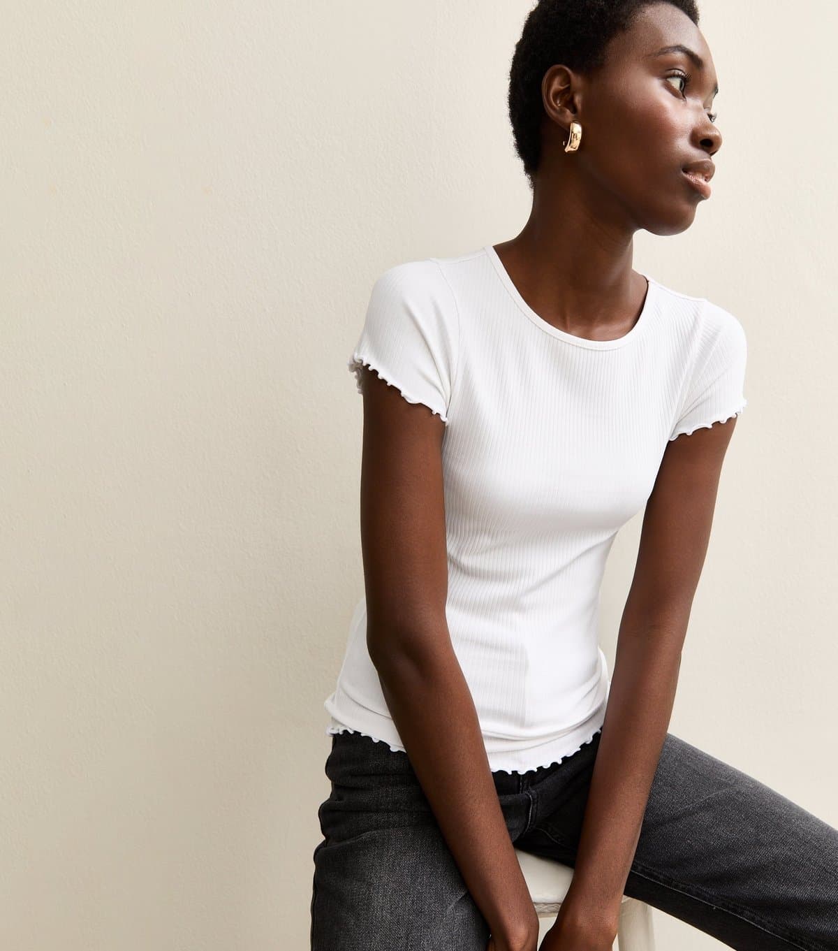 New Look Women's Tall White Ribbed Babylock T-Shirt New Look