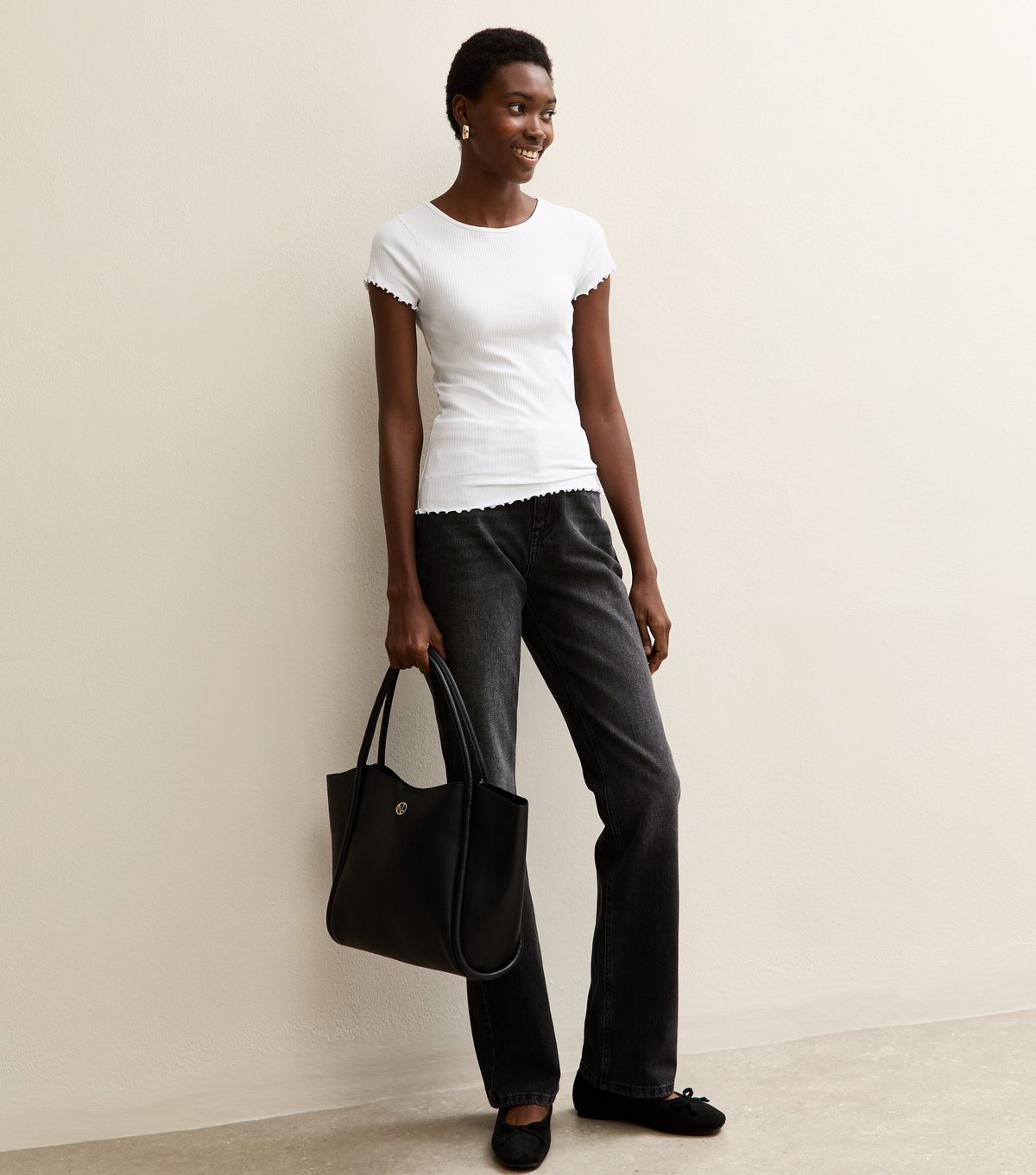 New Look Women's Tall White Ribbed Babylock T-Shirt New Look - 3