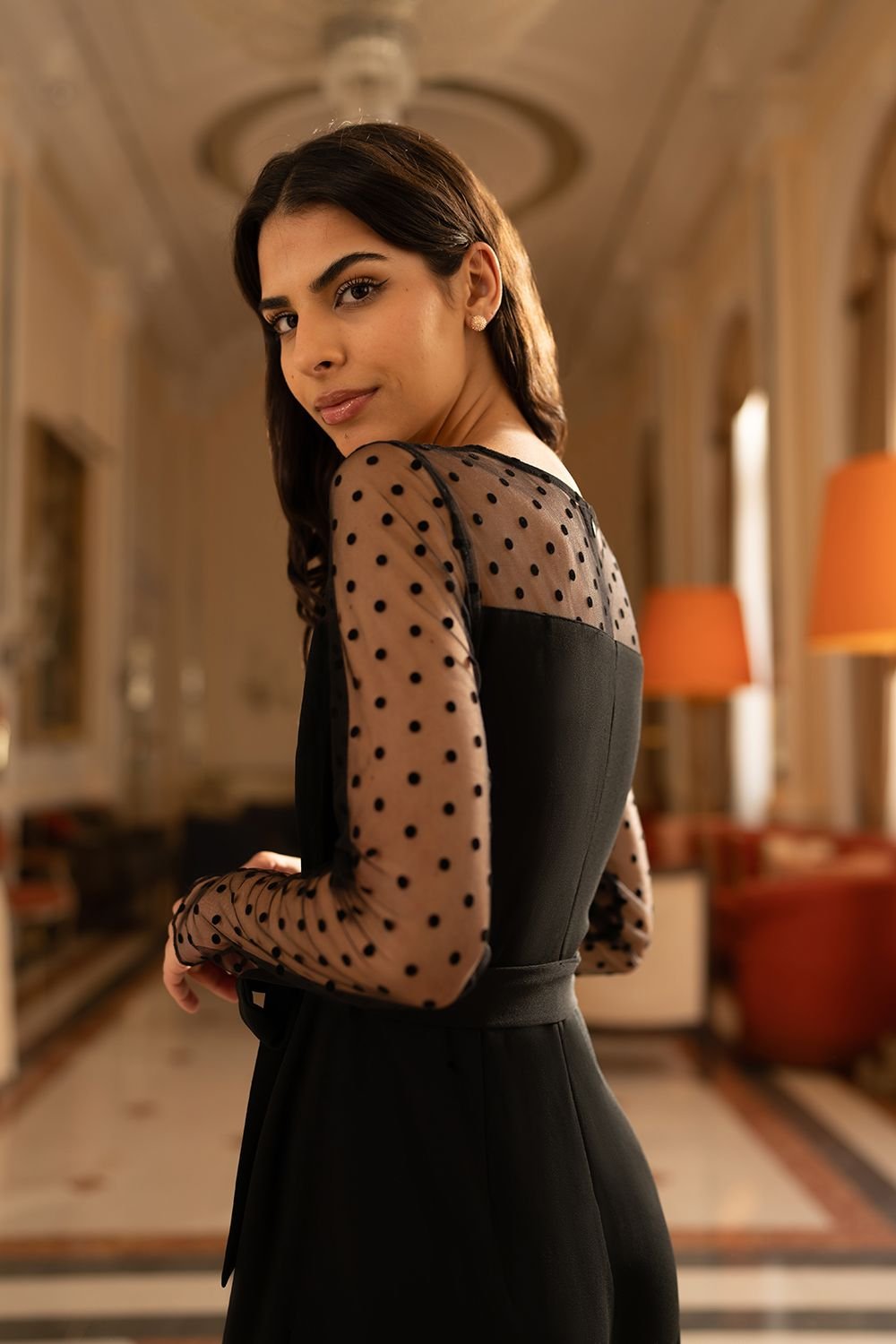 Yumi Yumi Women's Black Spot Mesh Stretch Jumpsuit - 3