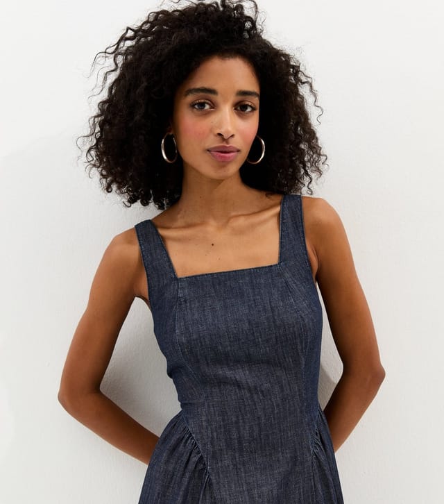 New Look Women's Navy Denim Square Neck Midi Dress New Look - 2