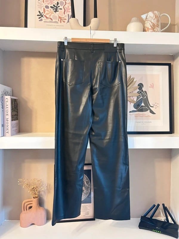 Bershka Black Faux Leather Wide Leg Trousers