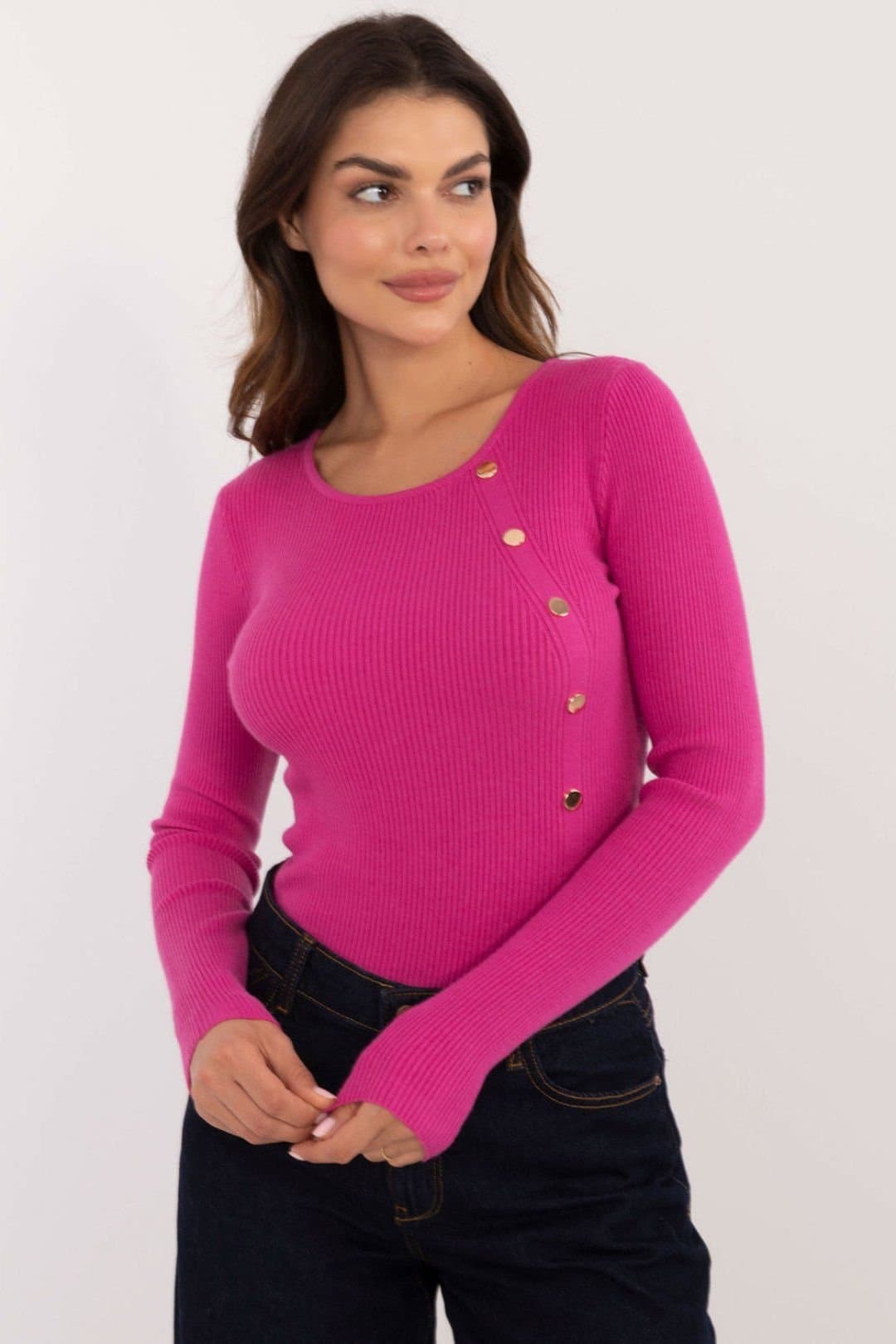Love Lace Love Lace Women's Casual Ribbed Button Front Sweater in Pink