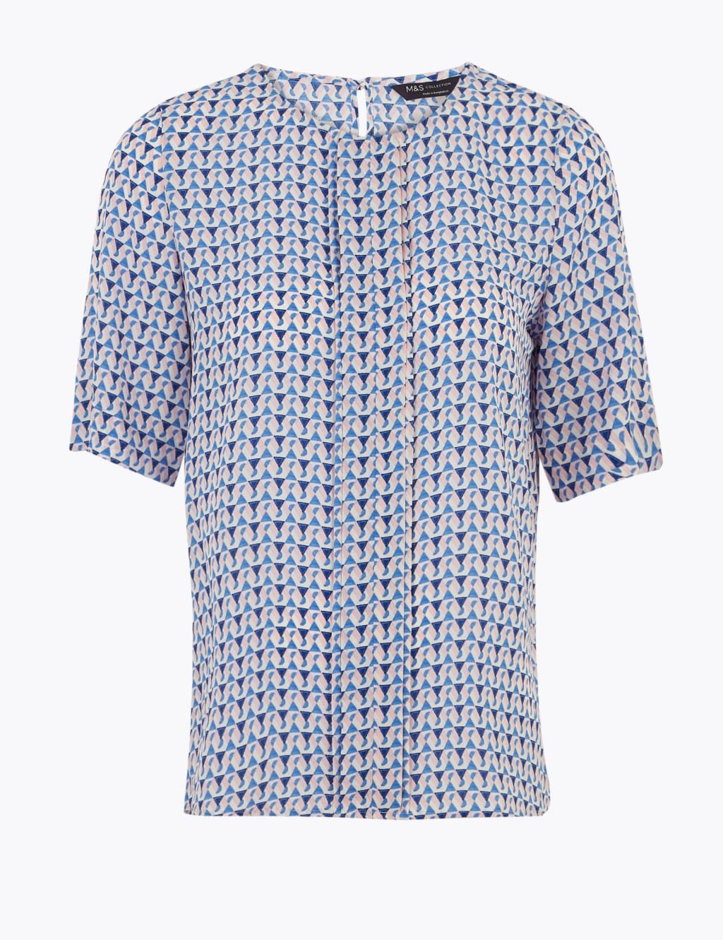 Marks & Spencer M&S PETITE Geometric Short Sleeve Blouse Blue Mix - 2