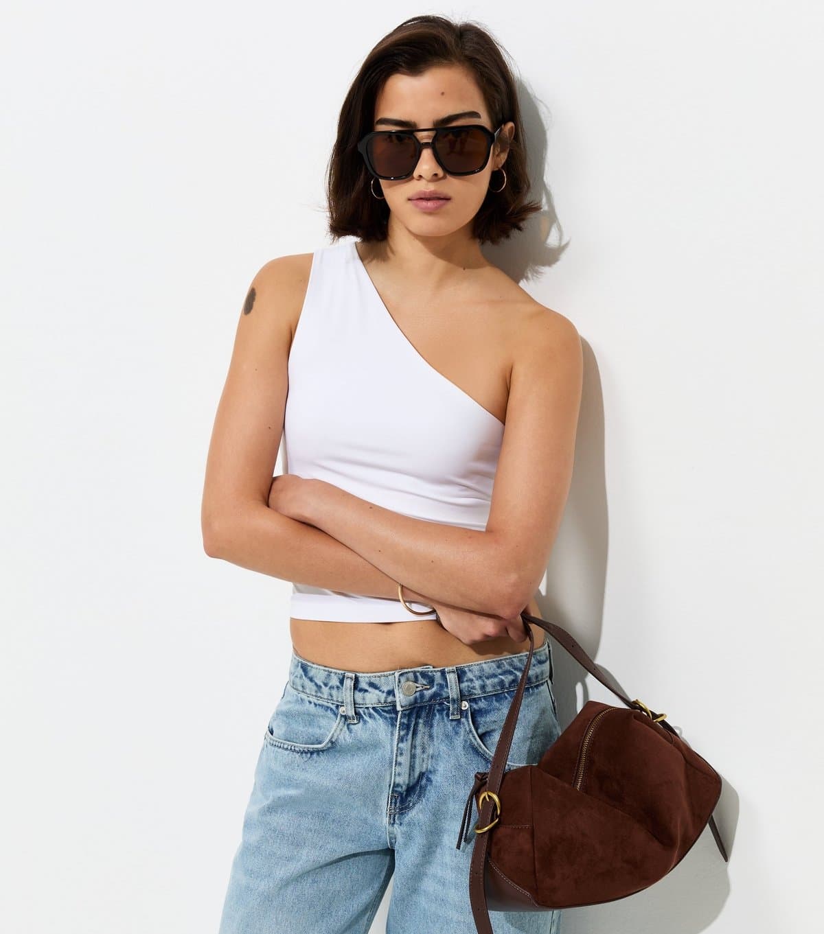 New Look Women's White Slinky One Shoulder Top New Look