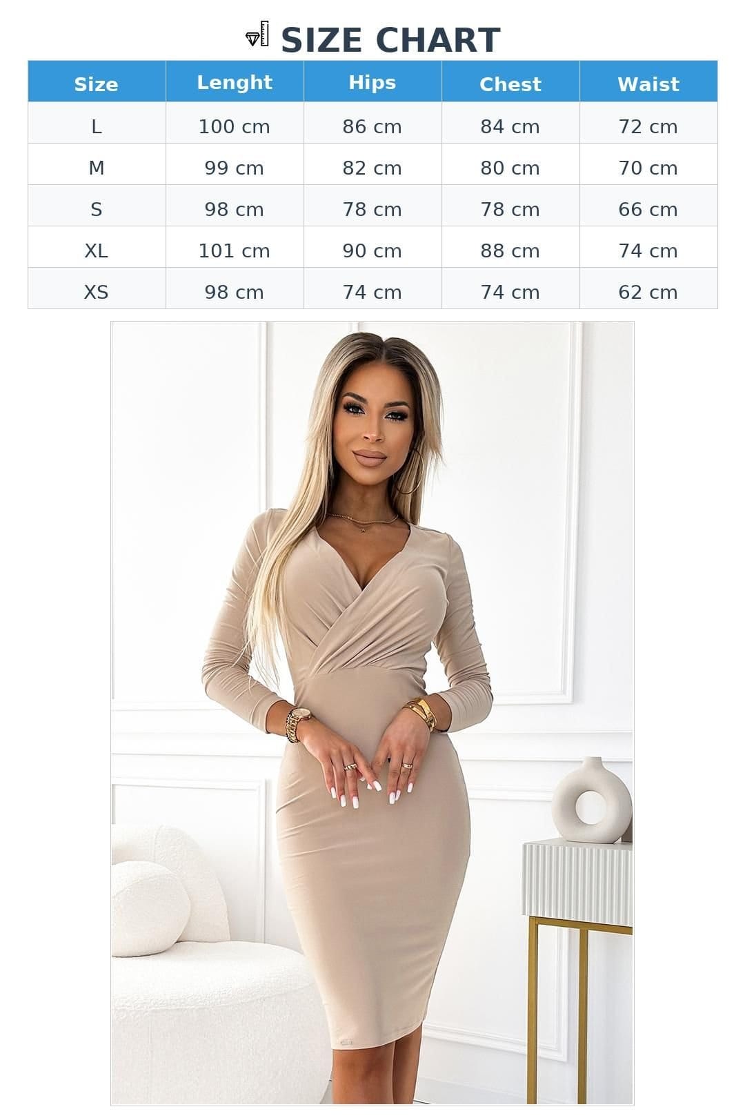 Love Lace Love Lace Women's Stretch Envelope Long Sleeve Day Dress in Beige - 4