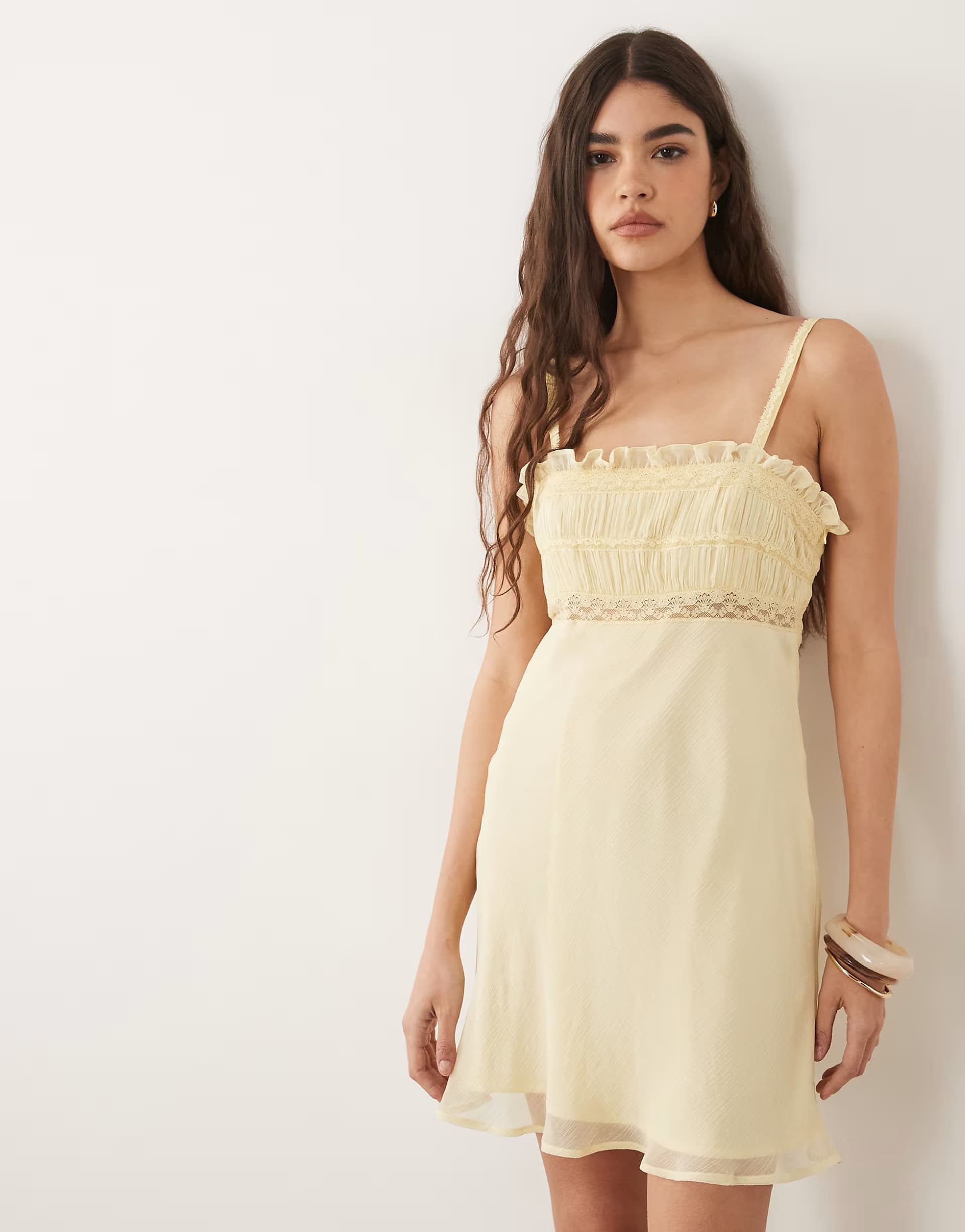 ASOS ASOS DESIGN cami mini dress with lace trim in lemon