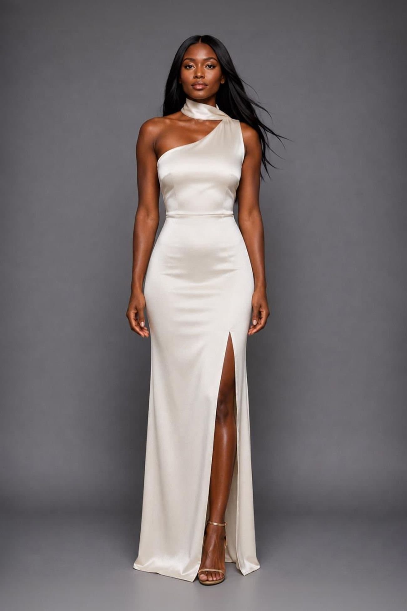 Vesper Vesper Women's One Shoulder Scarf Detail Maxi Dress in Cream