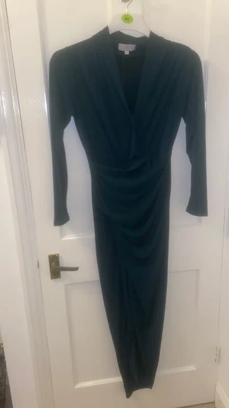 Never Fully Dressed Dark green draped slit dress