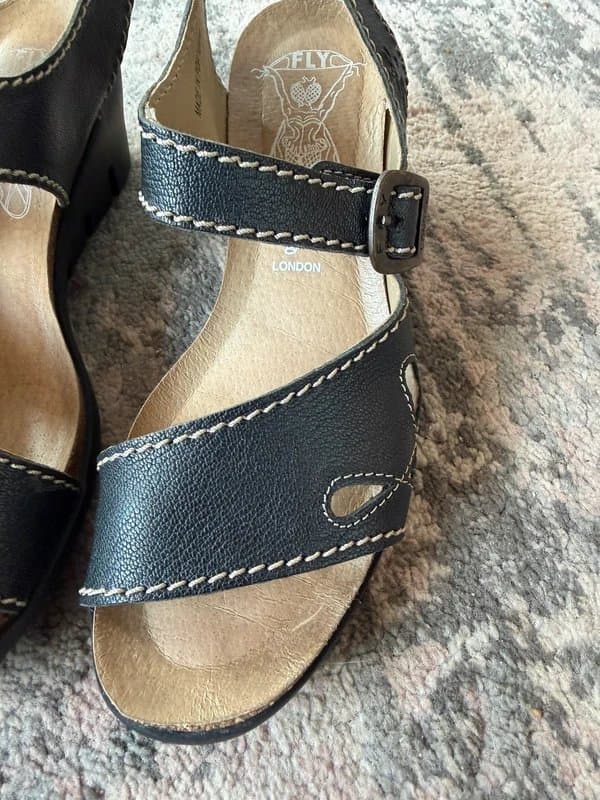 Fly London Brand new Fly London black leather wedge sandals size 4