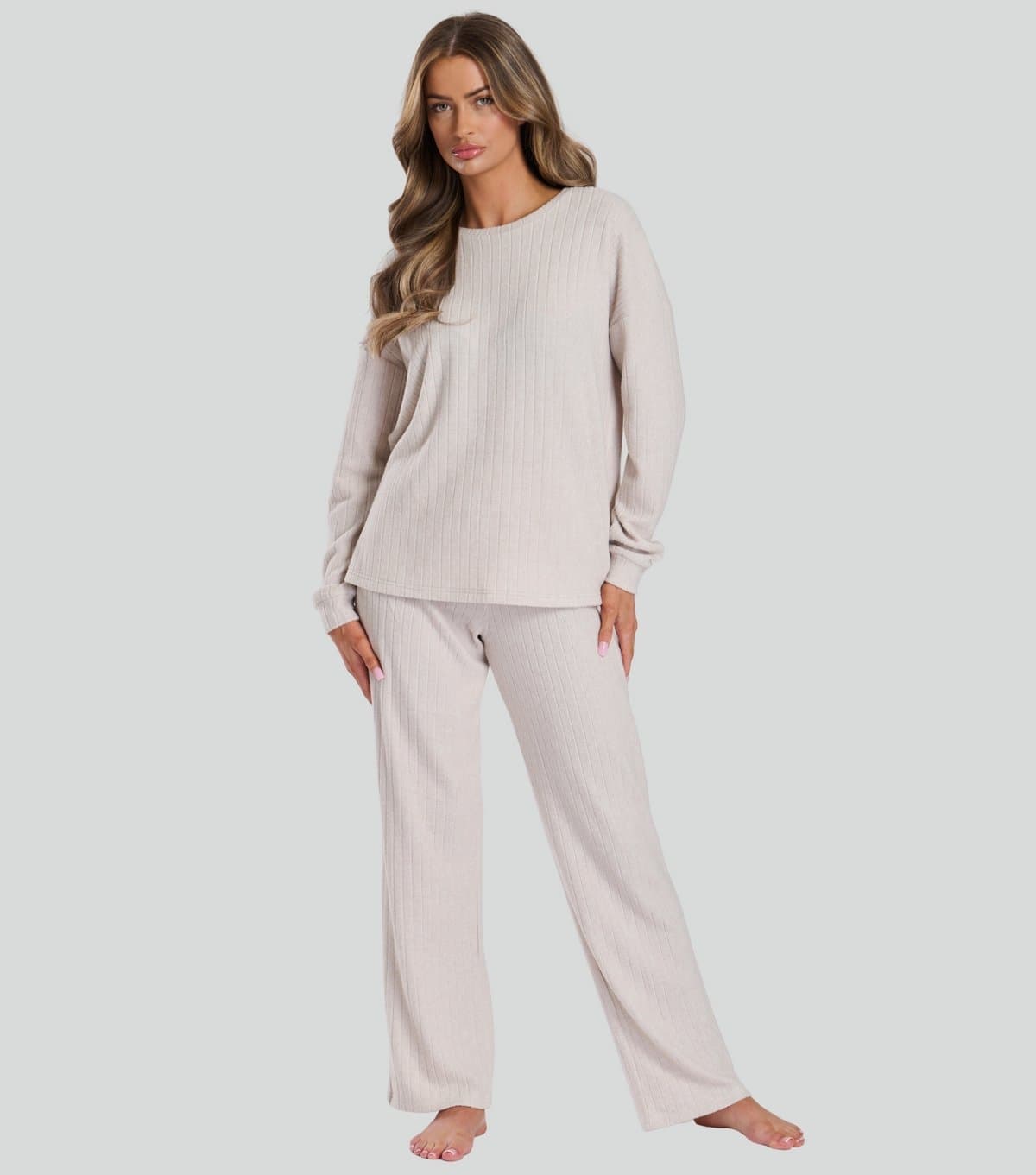 Loungeable Women's Oatmeal Super Soft Brushed Rib Lounge Set Loungeable New Look