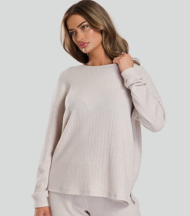 Loungeable Women's Oatmeal Super Soft Brushed Rib Lounge Set Loungeable New Look - 2