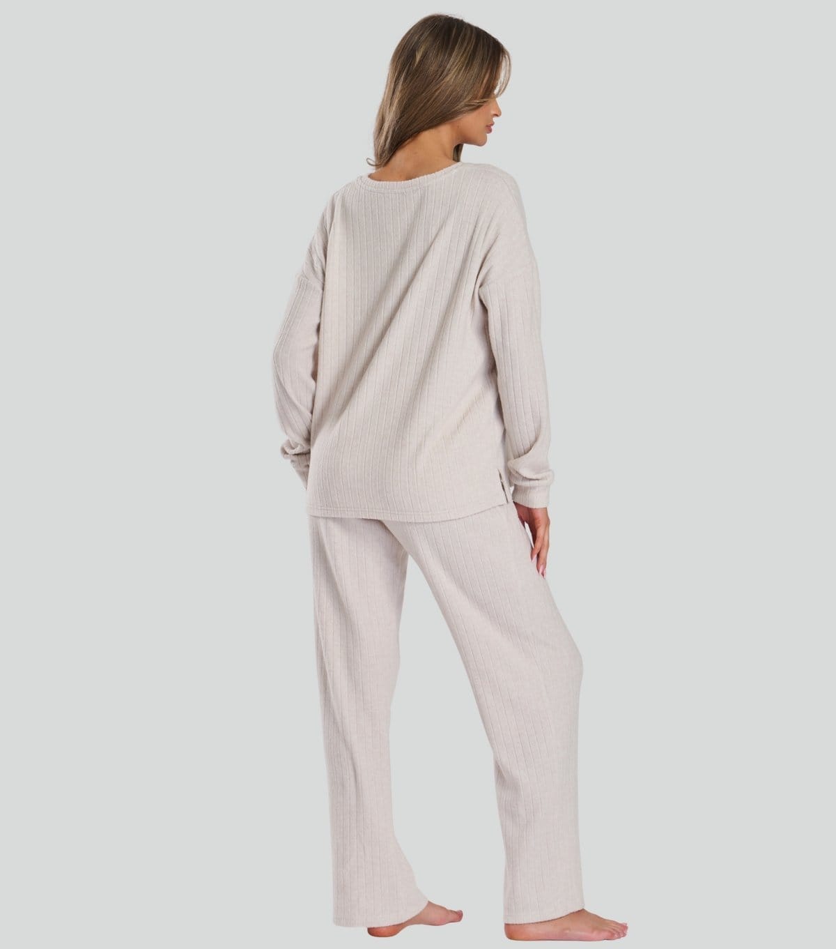 Loungeable Women's Oatmeal Super Soft Brushed Rib Lounge Set Loungeable New Look - 4