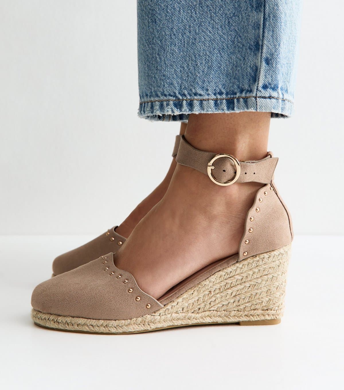 New Look New Look Light Brown Faux Suede Studded Scallop Trim Espadrille