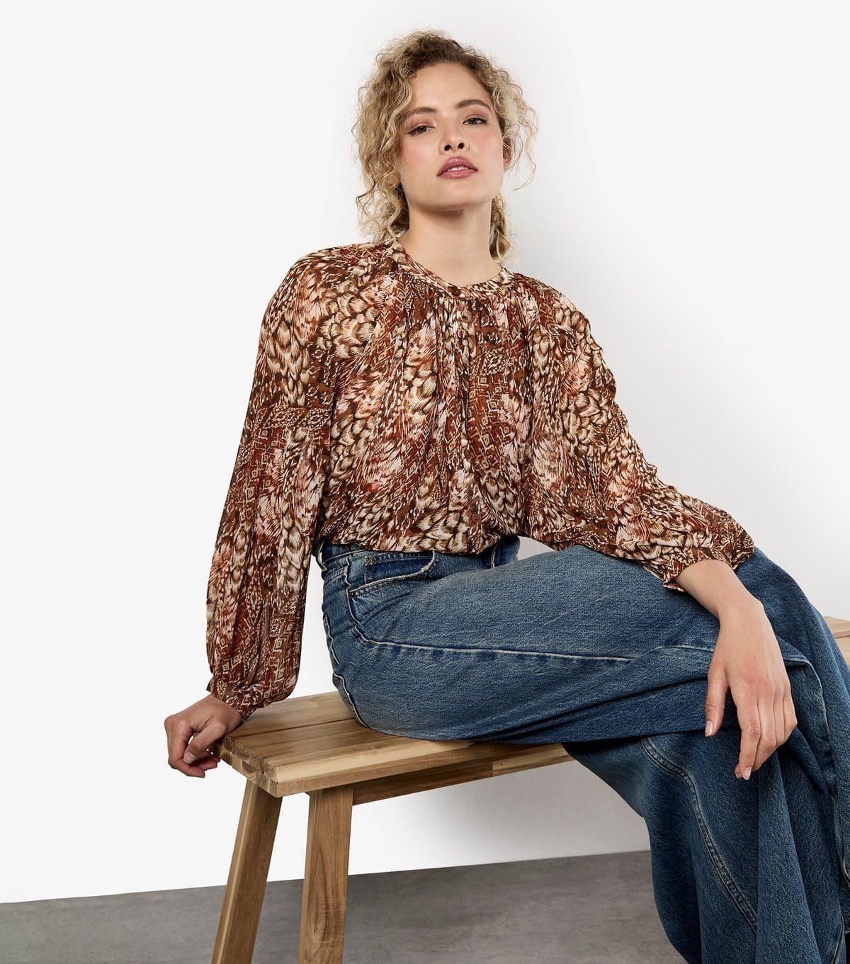 Apricot Women's Rust Patchwork Feather Print Chiffon Top Apricot New Look