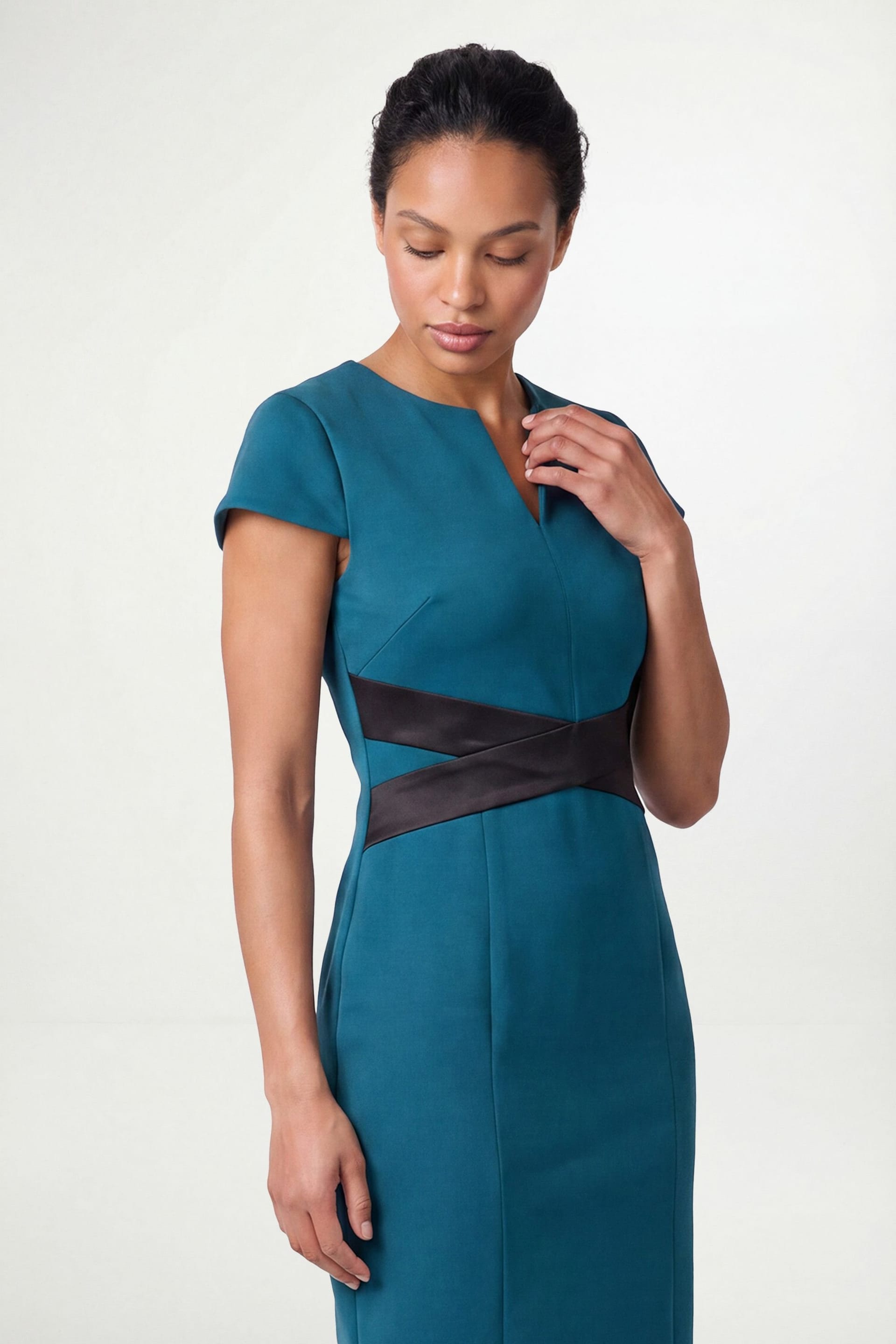Wallis Wallis Women's Petite Scuba Crepe Wrap Waist Midi Dress in Green - 4