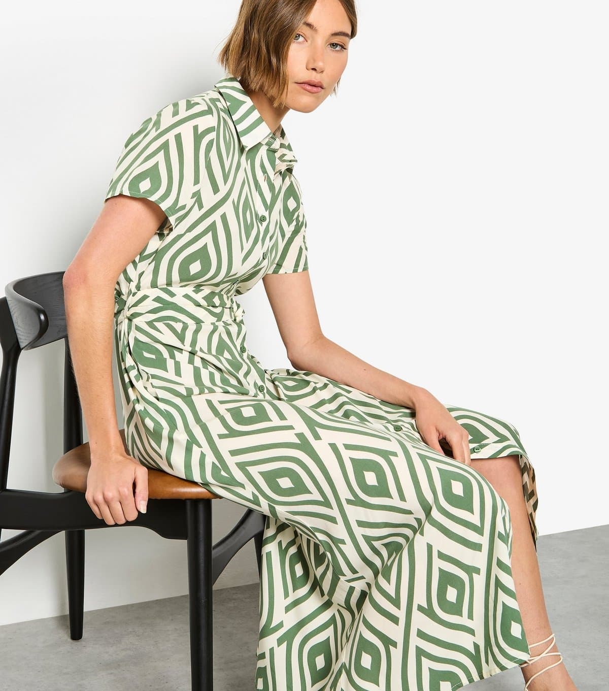Apricot Women's Green Teardrop Print Midi Shirt Dress Apricot New Look
