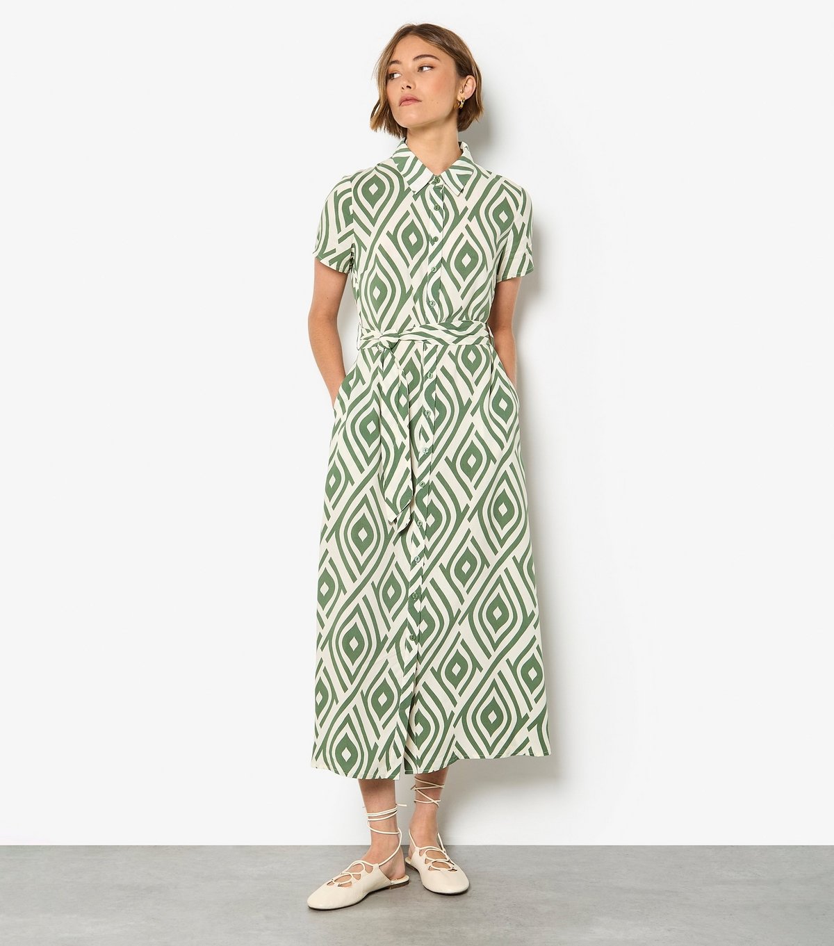 Apricot Women's Green Teardrop Print Midi Shirt Dress Apricot New Look - 3