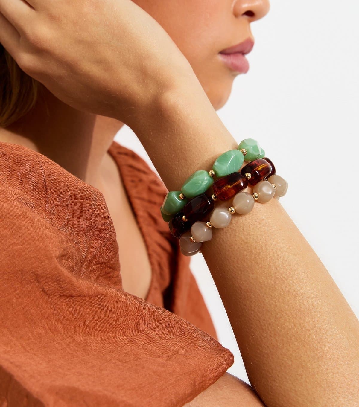 New Look Pack Of 3 Mixed Colour Pebble Stretch Bracelets New Look