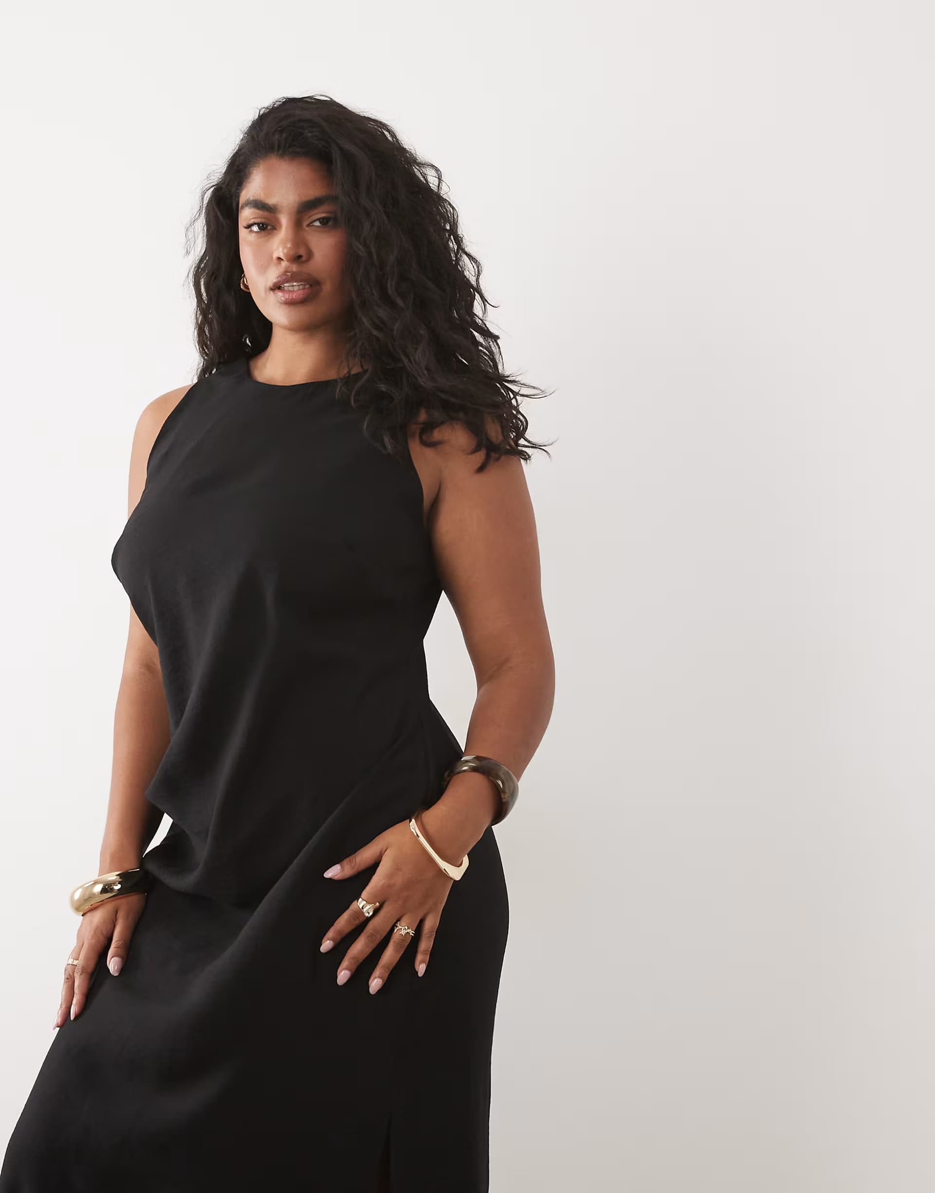 ASOS ASOS DESIGN Curve racer cupro tuck detail maxi dress in chocolate
