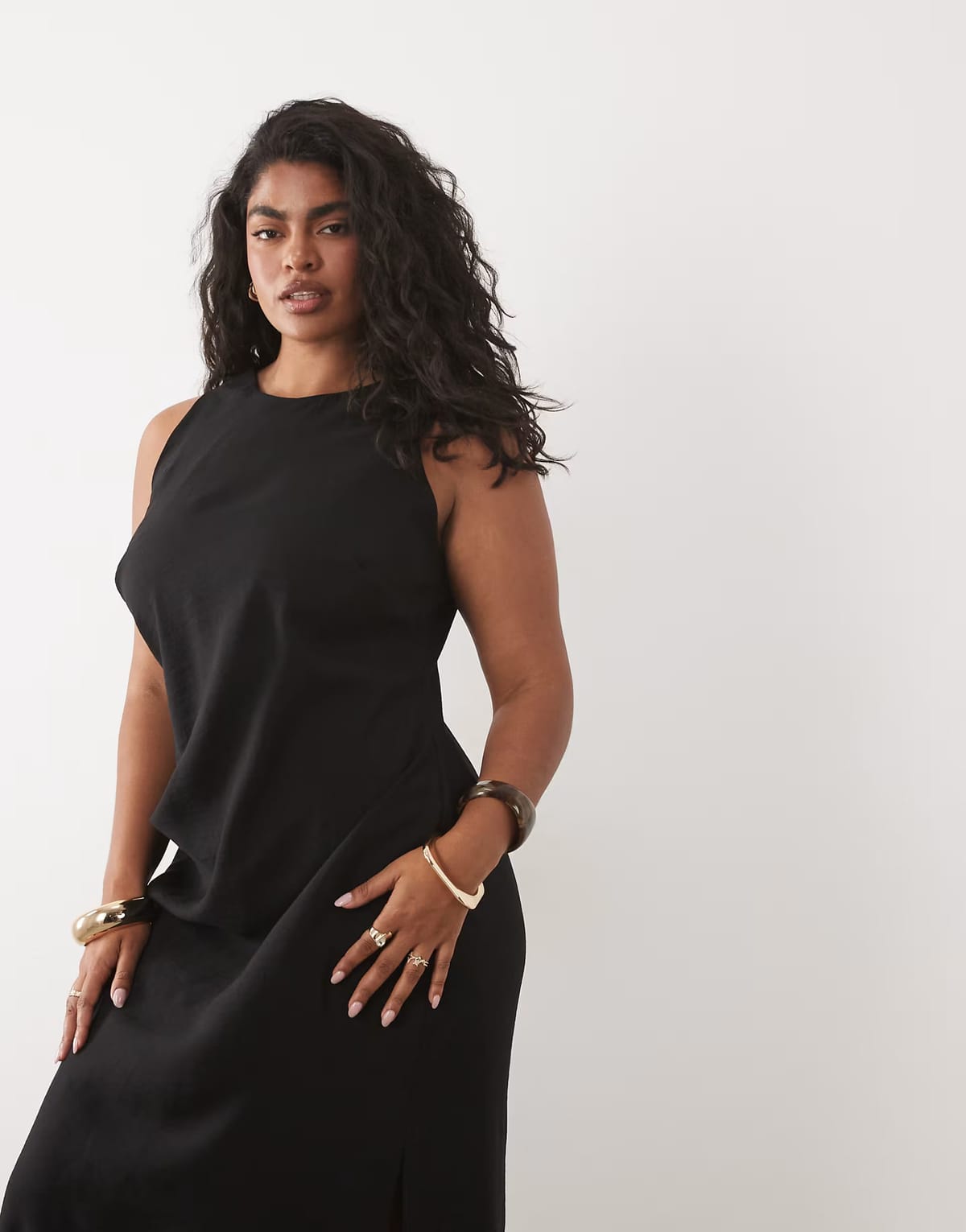 ASOS ASOS DESIGN Curve racer cupro tuck detail maxi dress in chocolate - 1