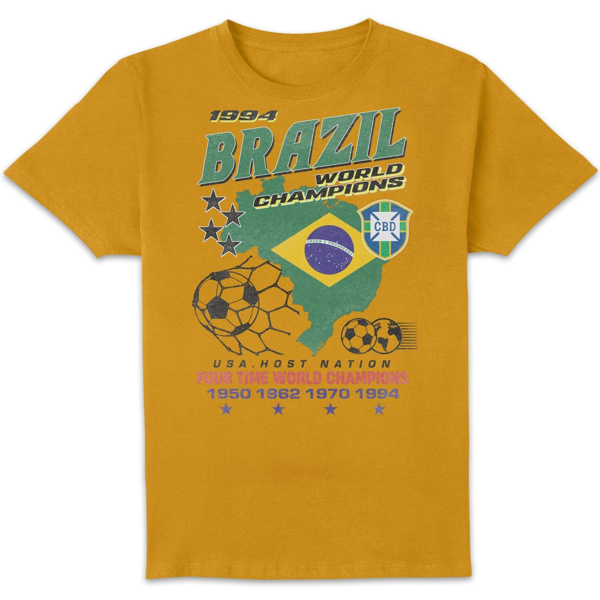 Toffs Football Toffs Football Men's Brazil 1994 World Champions T-Shirt - Mustard