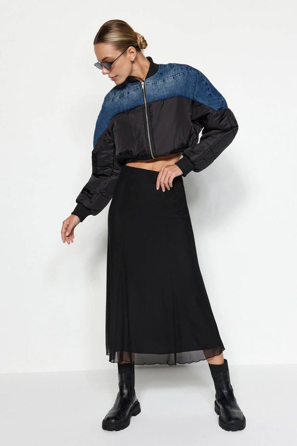 WOVCOR WOVCOR Women's Lined Tulle Midi Skirt in Black - 2