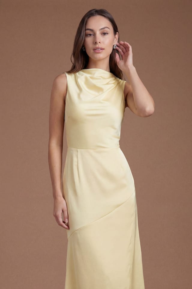 Coast Coast Women's Cowl Neck Sleeveless Satin Midi Dress in Lemon - 3